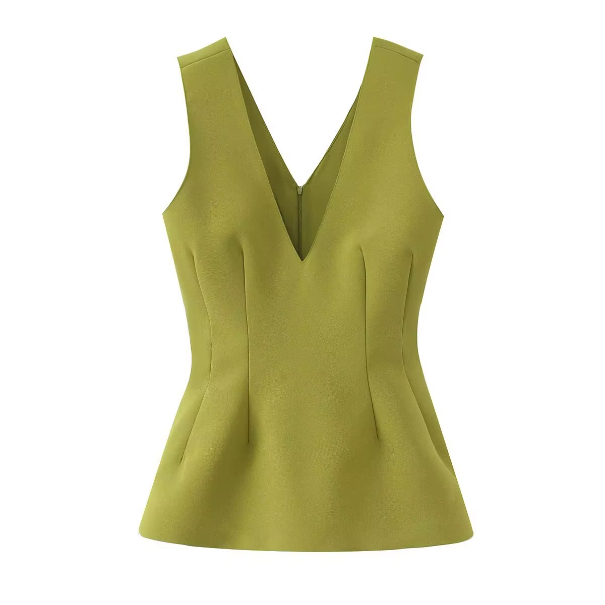 Haut chemise style jupe courte coupe ajustée pour femme, mode été 2025, col en V, sans manches, patc