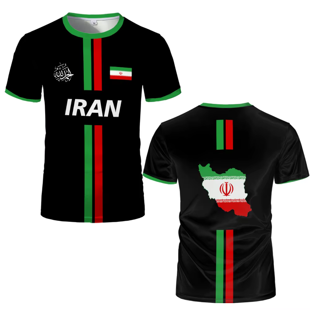 Maillot de football Iran 2026 – T-shirt unisexe à manches courtes, motif drapeau et carte de l'Iran,