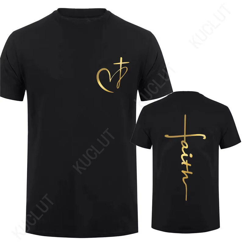 Coeur croix imprimé chrétien T-shirt pour hommes vêtements jésus foi hommes T-shirts été grande tail