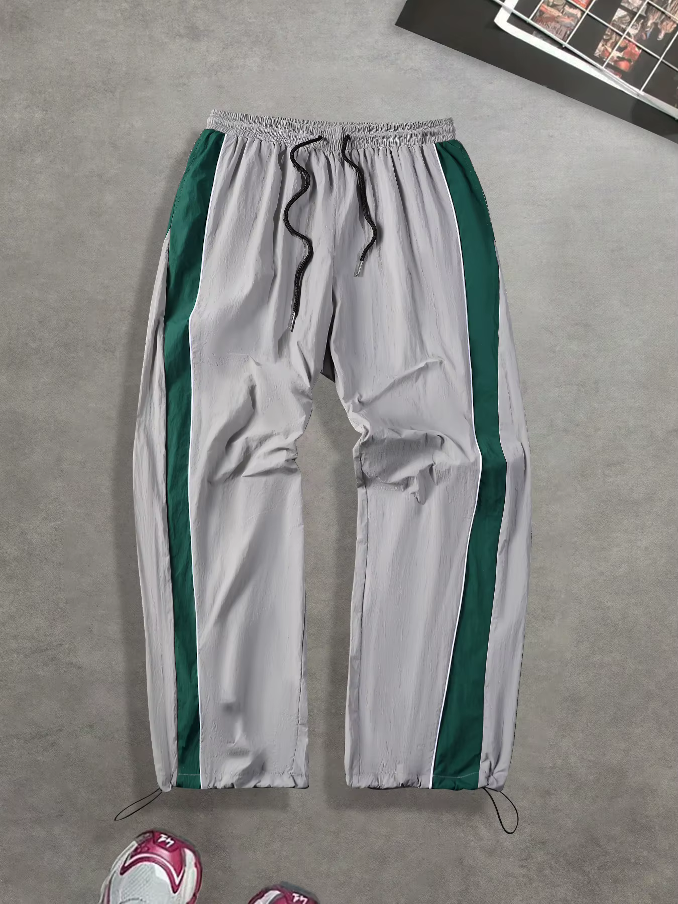 Pantalon de jogging gris-vert colorblock à rayures latérales pour homme, séchage rapide, avec cordon