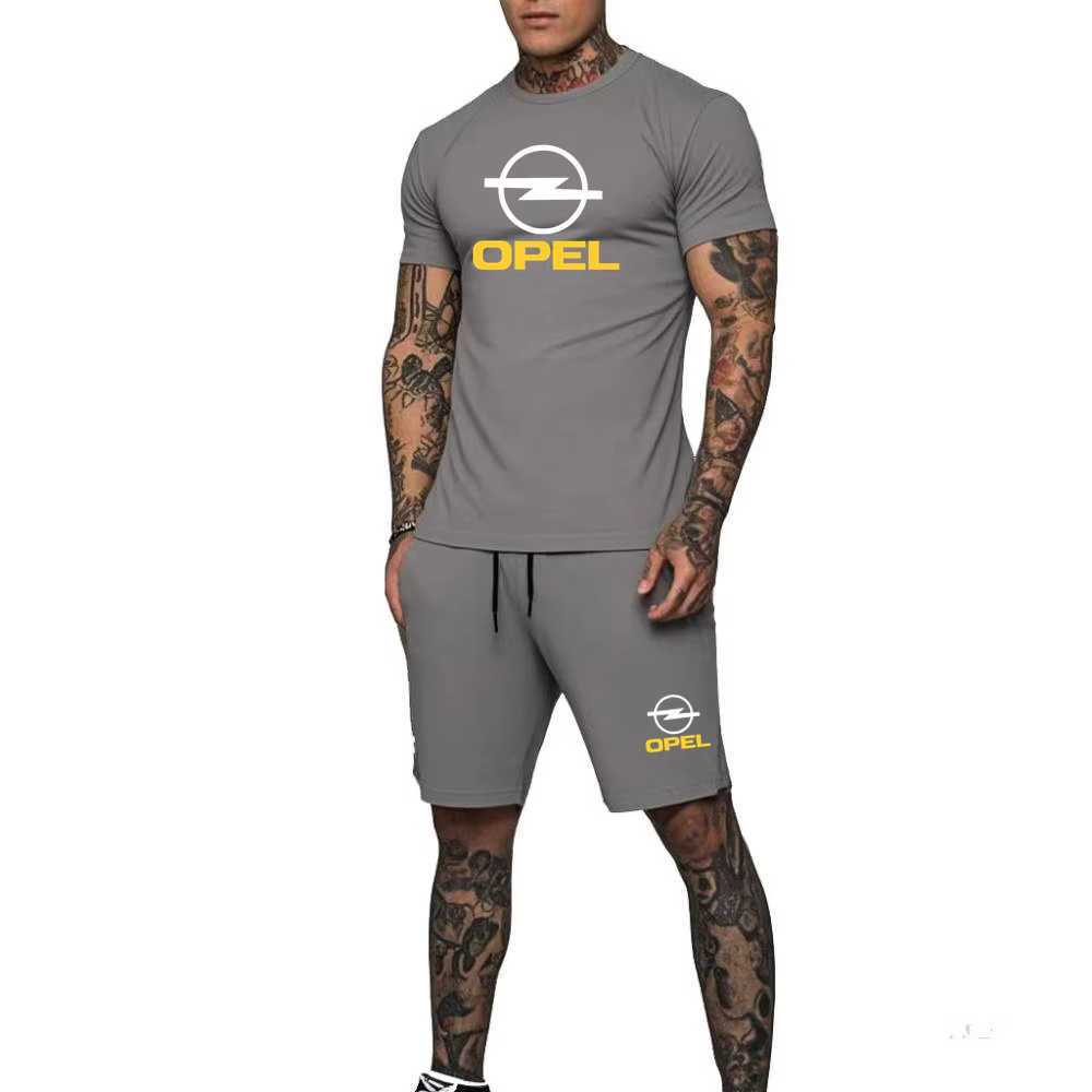 Ensemble 2 pièces OPEL : T-shirt col rond et short pour hommes, idéal pour les passionnés de voiture