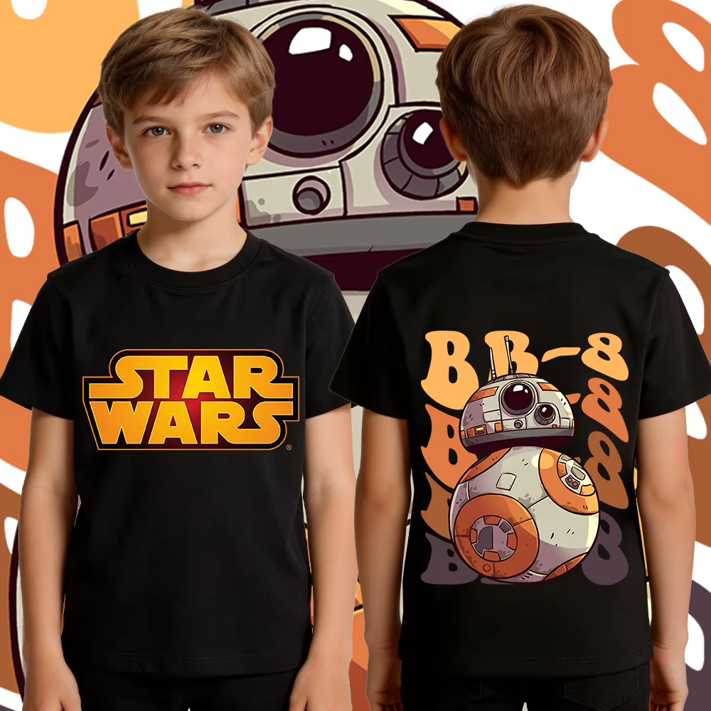 T-shirt en coton imprimé Star Wars BB 8 pour garçons, décontracté, à manches courtes, doux, pour enf