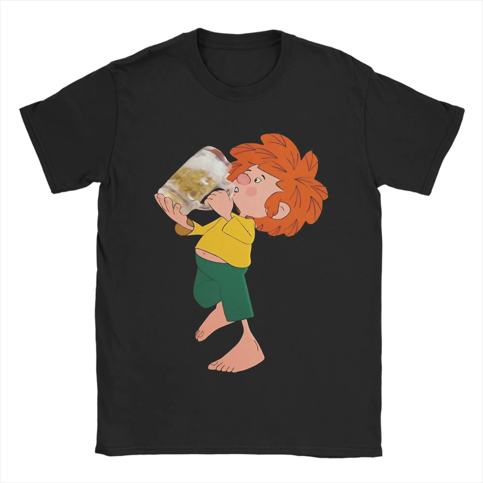 T-shirts pour hommes Pumuckl Drinks Beer, 100% coton, esthétique plage, manches courtes, col rond, H
