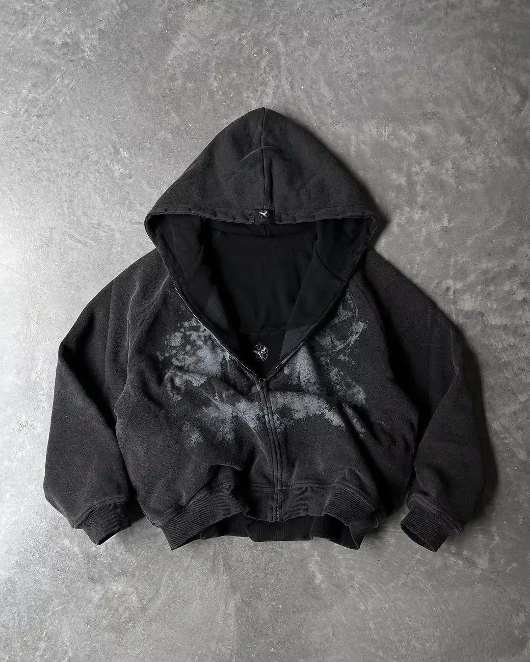 Nouveau sweat-shirt court bleu pour femme avec imprimé graphique vague étoilée, capuche oreilles de 
