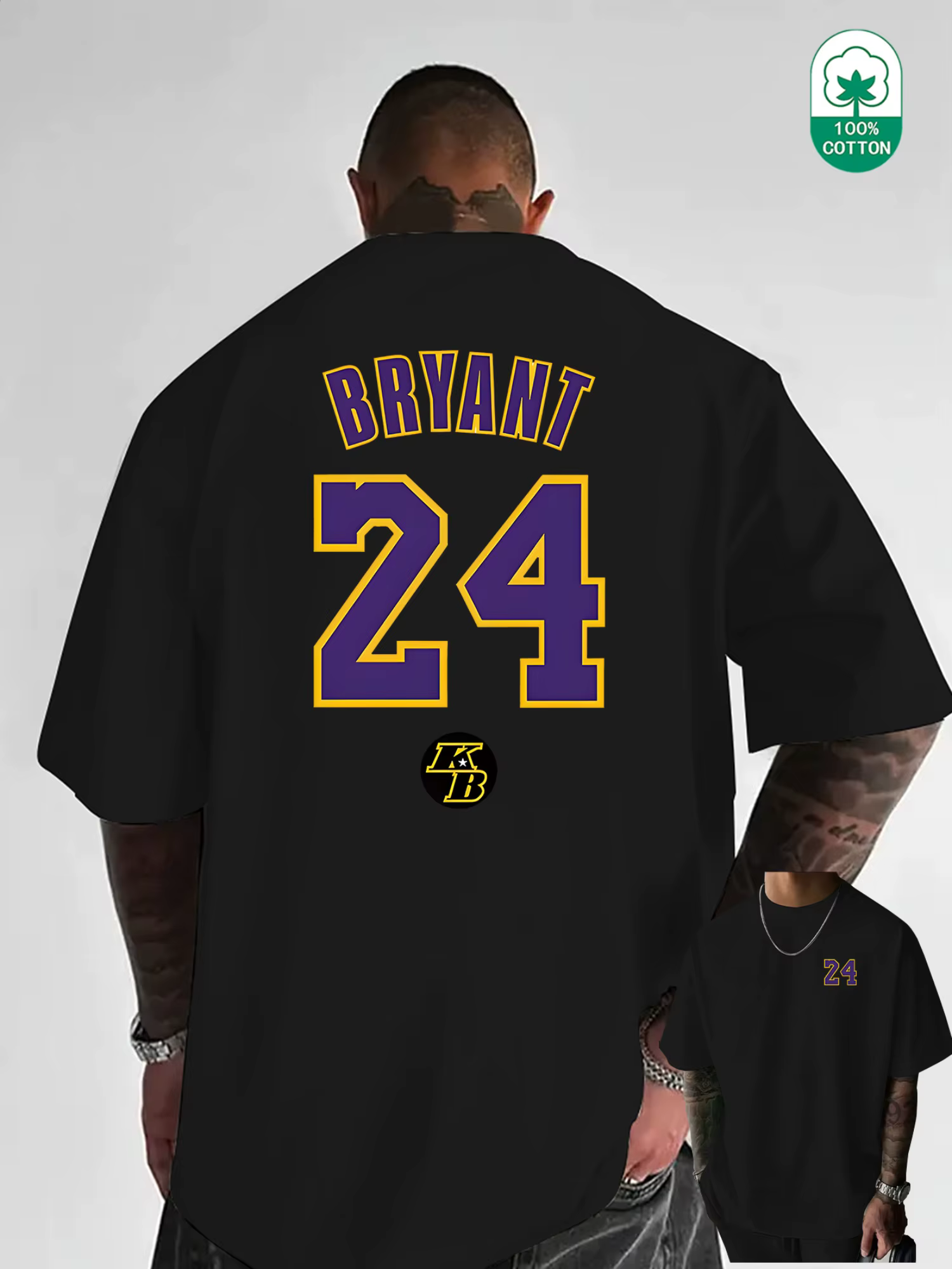 T-shirt en coton noir à manches courtes pour hommes, Fitness, Muscle Kobe 24, Style classique Street