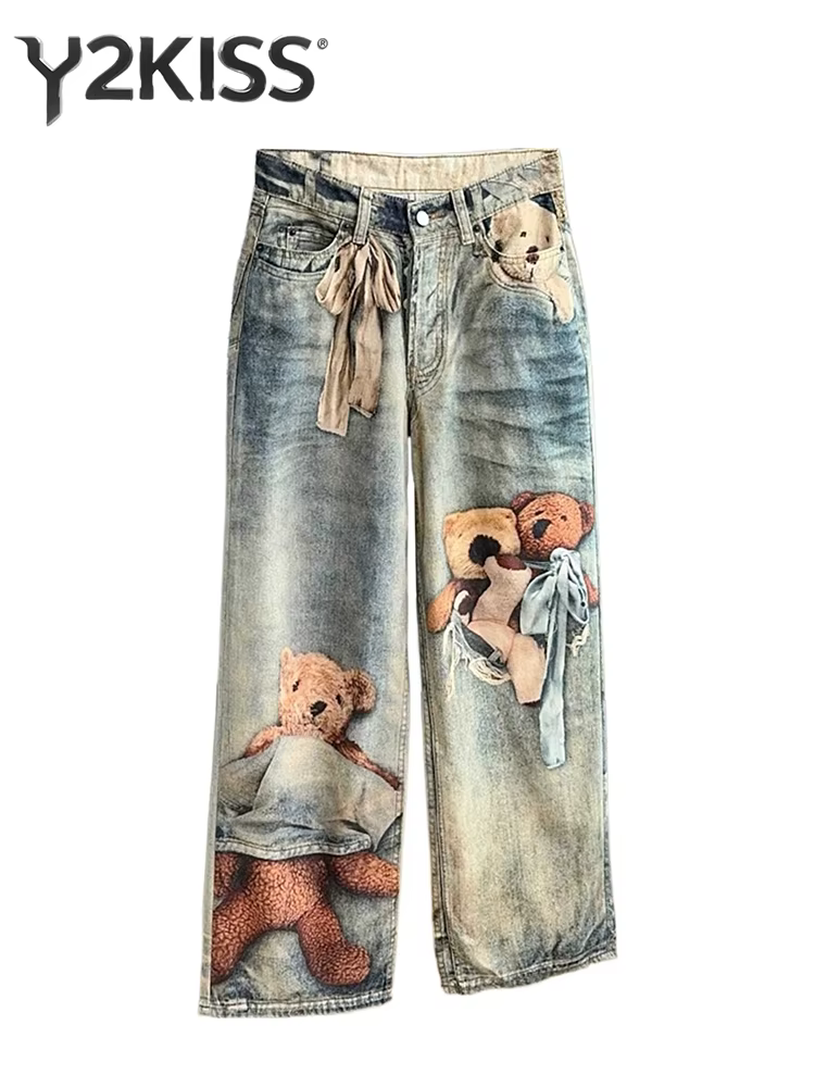 Jean Baggy imprimé pour femmes, pantalon en Denim graphique, Harajuku Cowboy Tie Dye High Street des