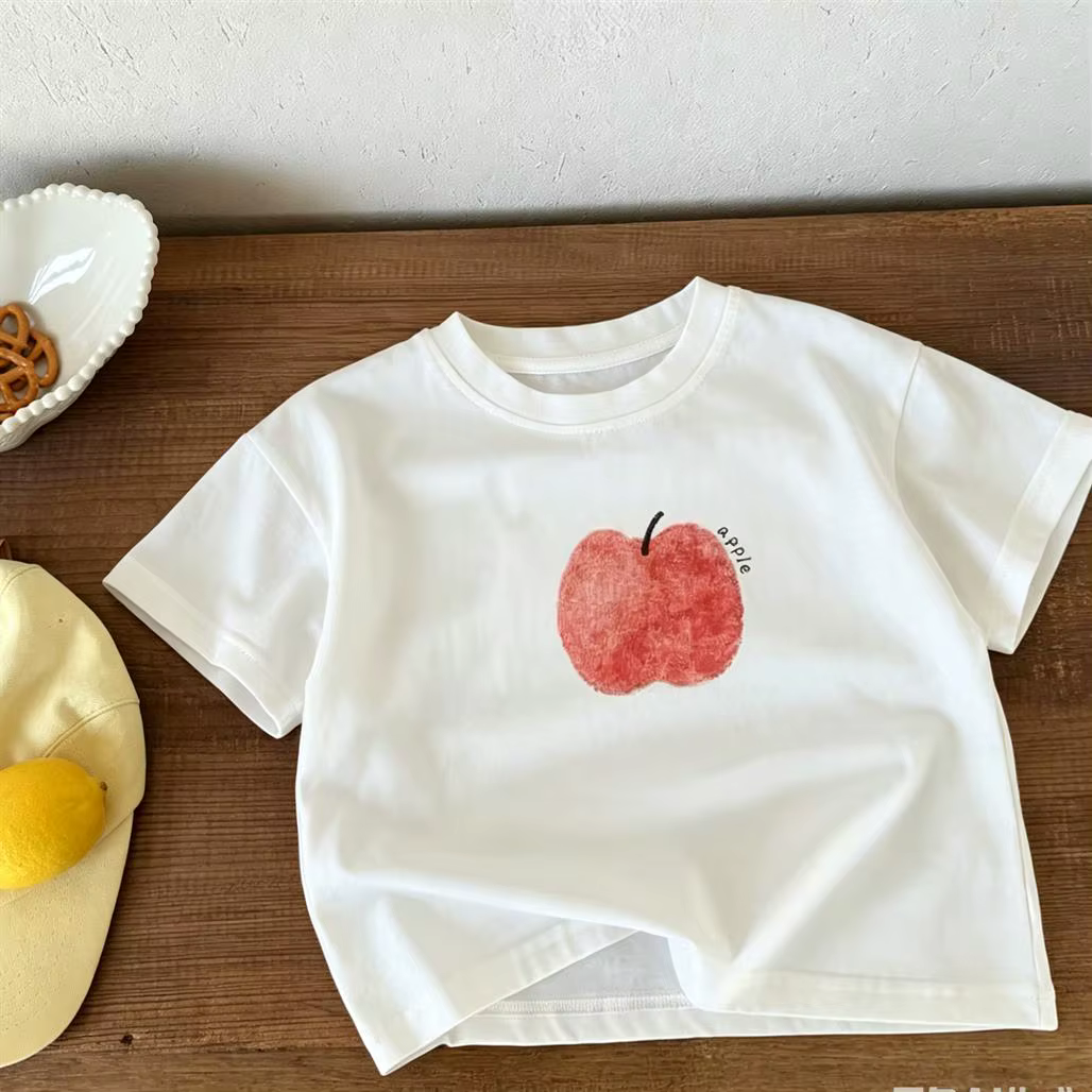 T-shirt Apple pour garçons et filles, vêtements d'été en pur coton, col rond, haut décontracté à man