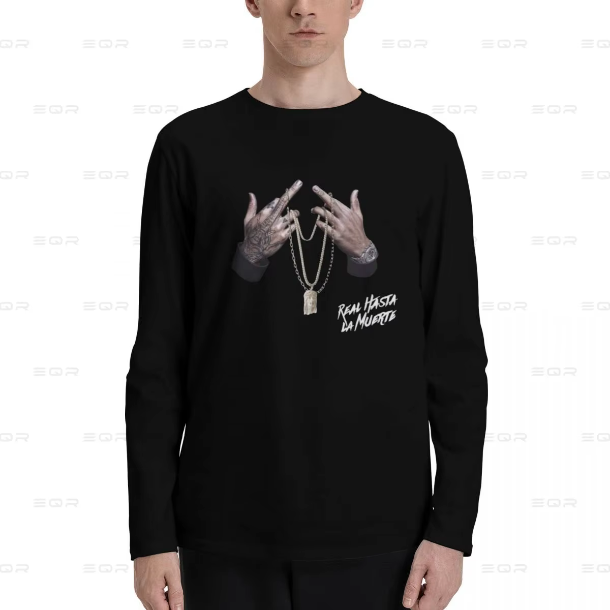 Vintage rappeur Anuel AA hommes coton numérique Direct Spray imprimé T-shirt à manches longues, mode