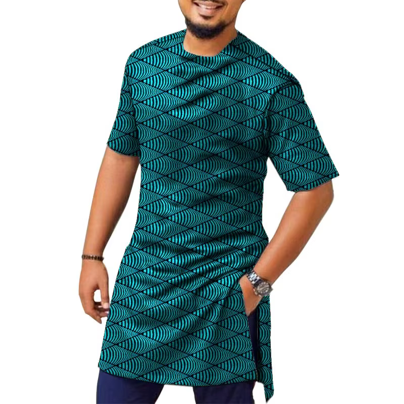 Mode africaine magnifique impression Design hommes hauts Style nigérian coloré mâle demi manches che