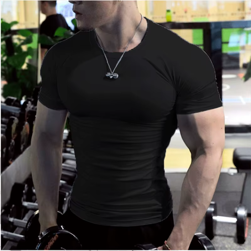 Hommes Sport course t-shirt à manches courtes t-shirts de gymnastique homme Compression chemise de m