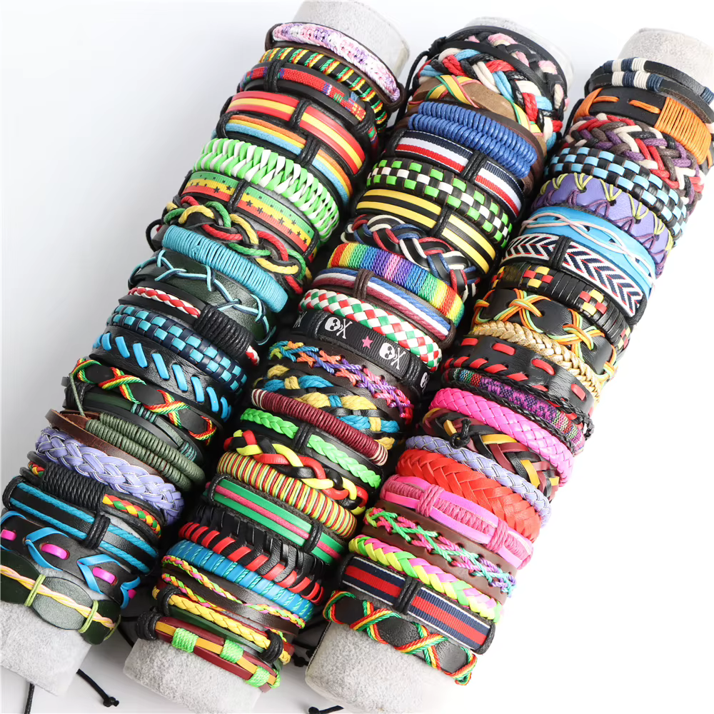 Bracelet tressé en corde de cuir Vintage multicouche pour hommes et femmes, accessoires de mode, all