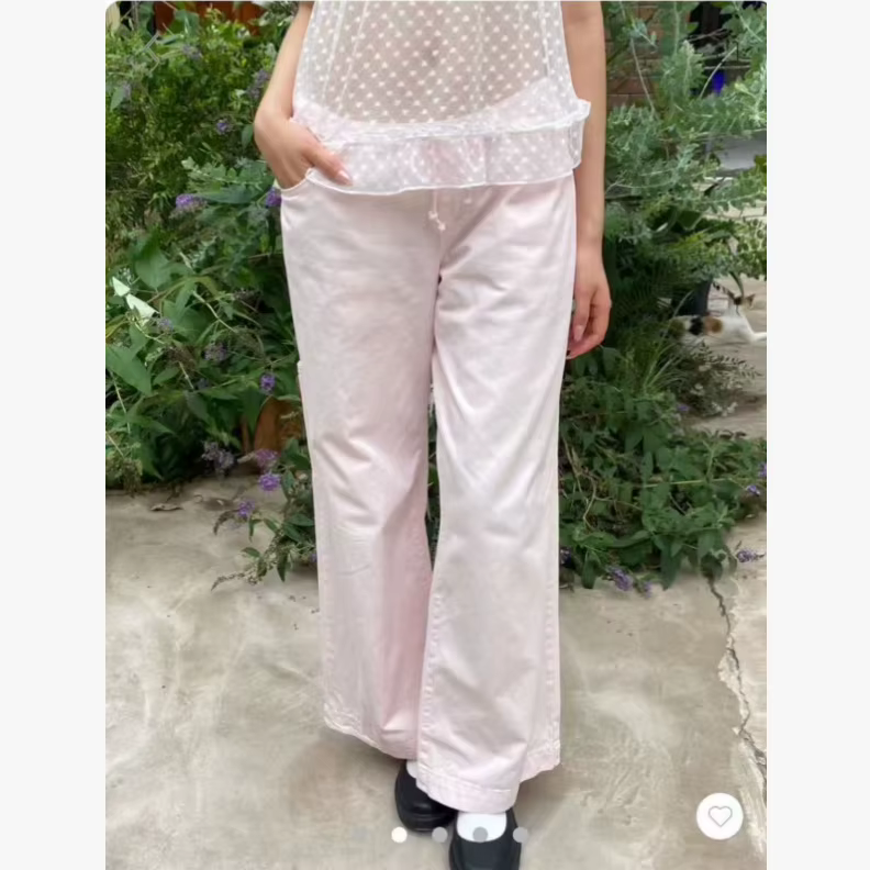 Pantalon ample avec cordon de serrage pour femme, mode marine, Sexy, taille basse, poches, droit, Lo