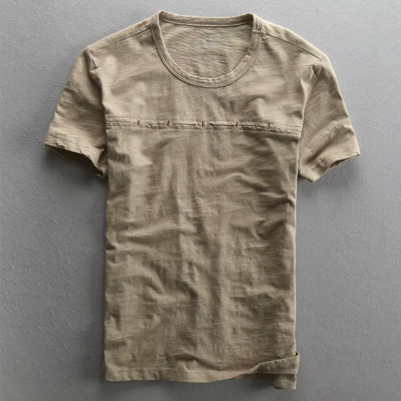 T-shirts à manches courtes pour hommes, rétro mode d'été en pur coton, hauts de couleur unie, décont