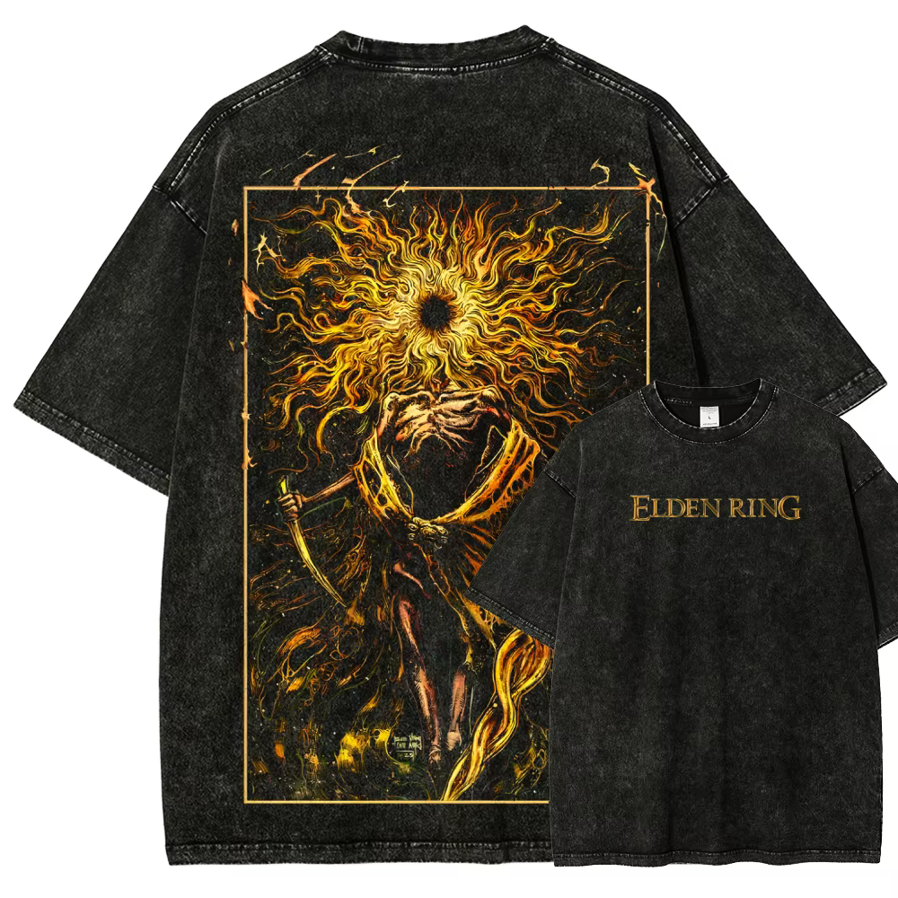 T-shirt graphique Wolf Warrior Armor pour homme, style rétro délavé, streetwear, imprimé mythologie 