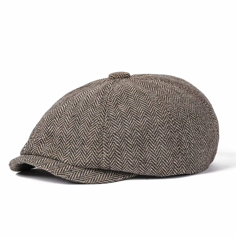 Bonnet à chevrons pour hommes, 1 pièce, chaud, facile à transporter, chapeau de journal en Tweed mul