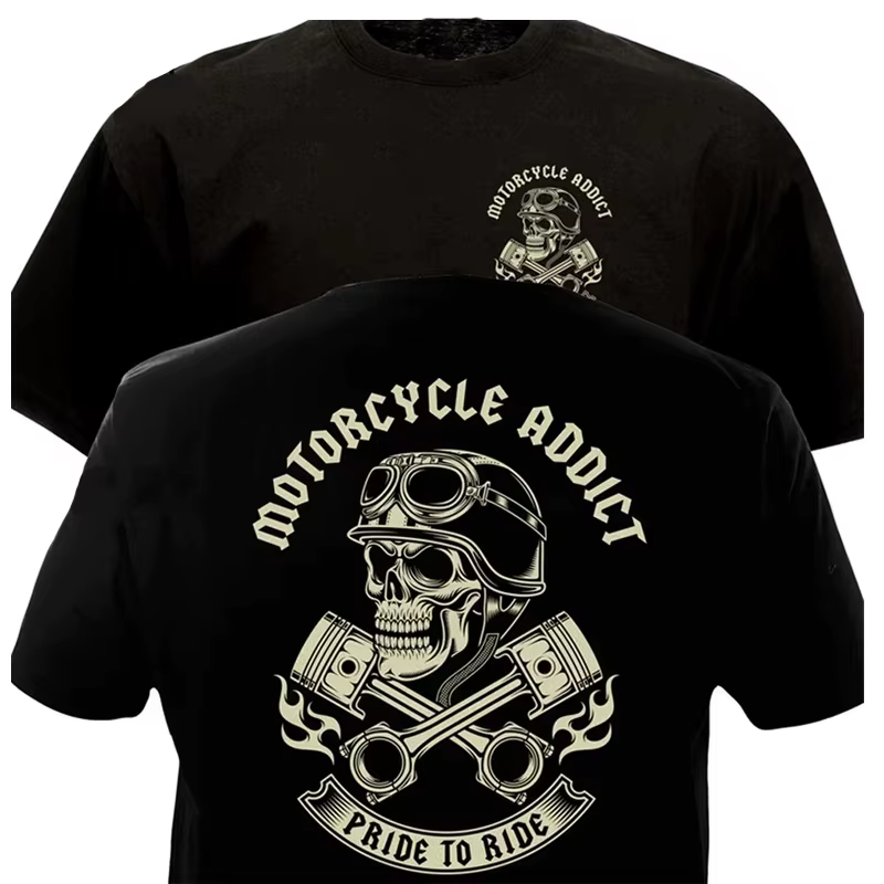 T-shirt imprimé pour hommes, style motard, chopper, bobber, motard, Motorrad, noir, manches courtes,