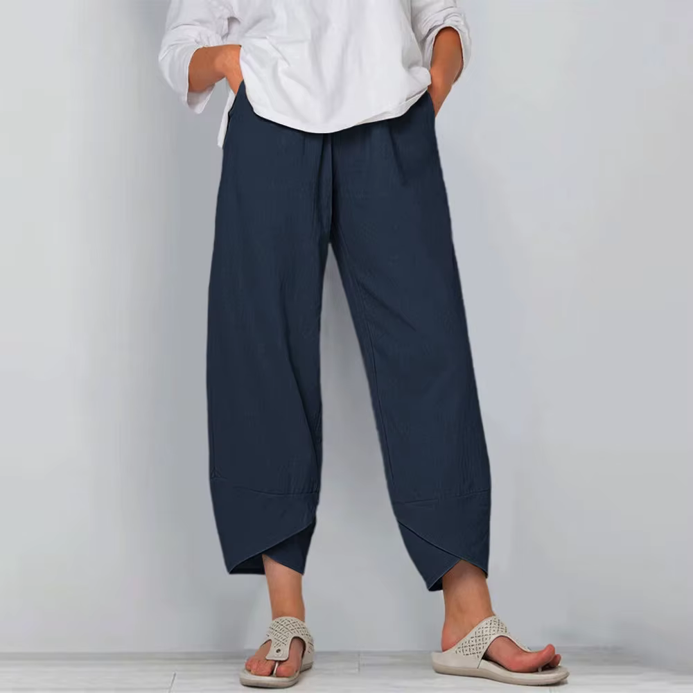 Pantalon sarouel en coton et lin pour femmes, imprimé Vintage, jambes larges, poches solides décontr