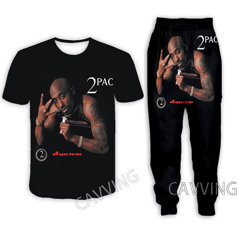 Ensemble de costume pour femmes et hommes, 2PAC, T-shirt + pantalon de Jogging, imprimé en 3D, décon