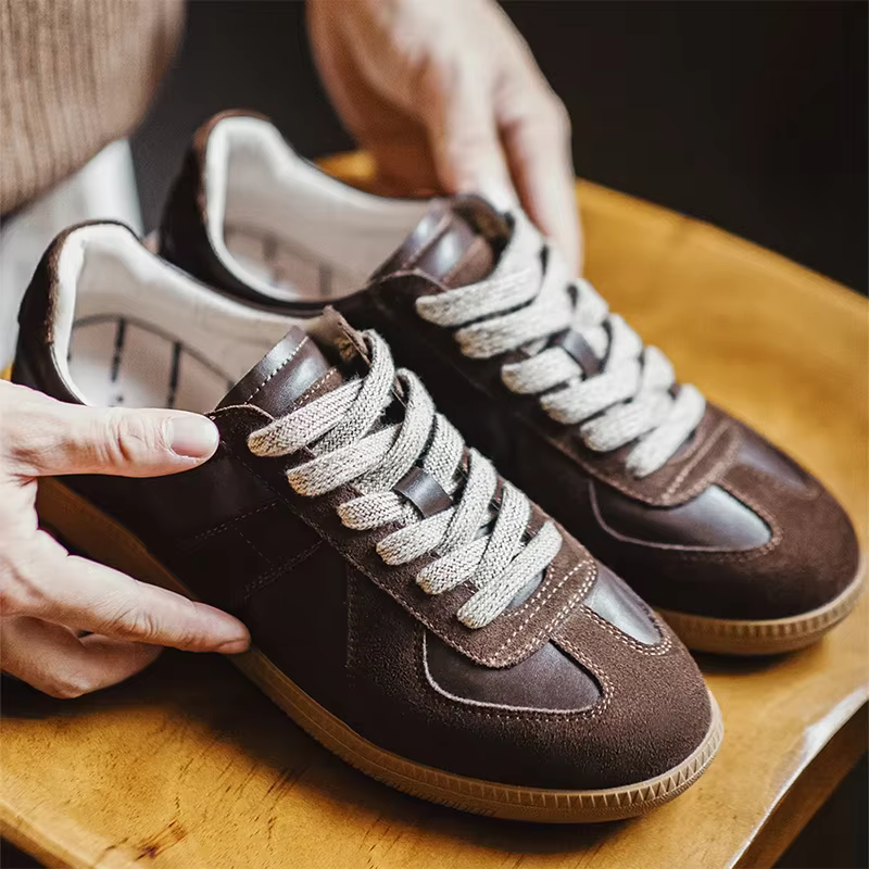 Chaussures de sport classiques Maden en cuir marron, style allemand, basses et plates, pour hommes, 