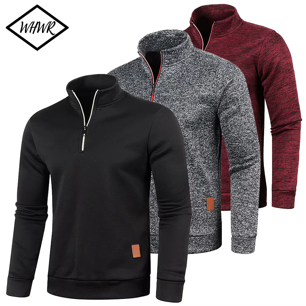 Pull à col roulé avec fermeture éclair pour homme, sweat-shirt d'extérieur, pull à demi-fermeture éc