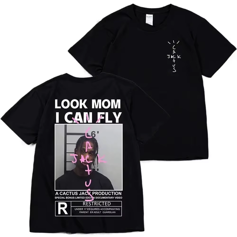 T-shirt Cactus Jack en coton de haute qualité pour hommes et femmes, LOOK MOM I CAN FLY, ASTROWORLD,