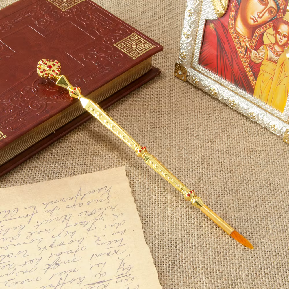 HTISOK Orthodox Sainte Brosse Père Évêque Baptême Accessoire Plaqué Or Stylo Forme Église Arroseur p