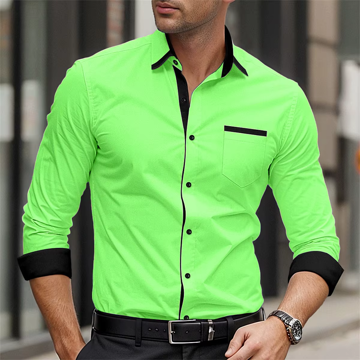 Chemise formelle pour hommes, couleur unie, épissure, chemise imprimée décontractée pour le printemp