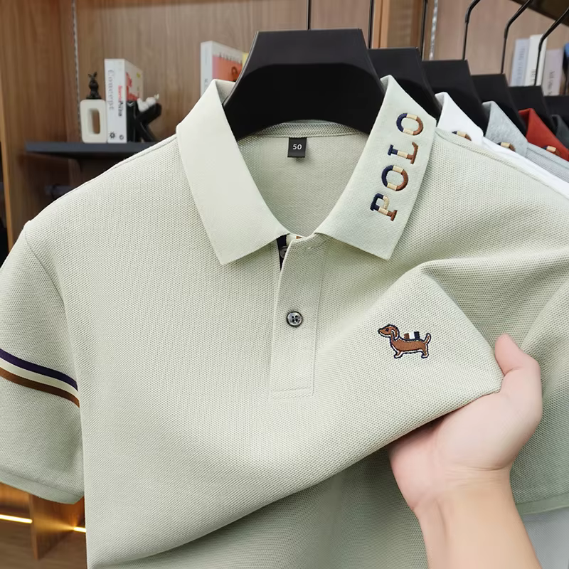 Polo homme 100% coton à manches courtes, col boutonné, broderie, style britannique, été, golf, t-shi