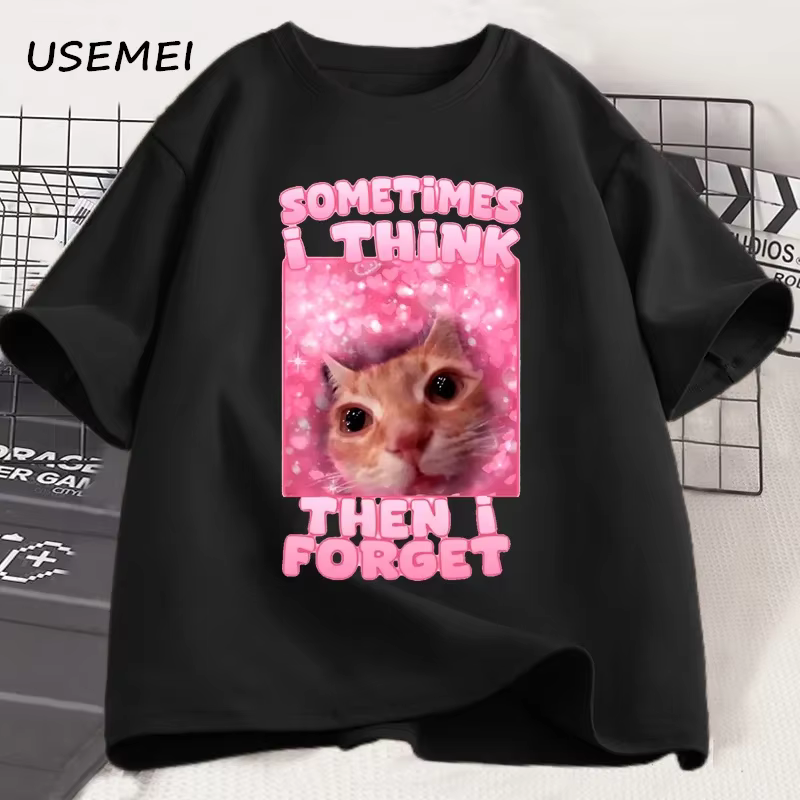 Parfois, je pense puis j'oublier drôle chat Meme T-shirt femmes hommes stupide Humor chats T-shirt m