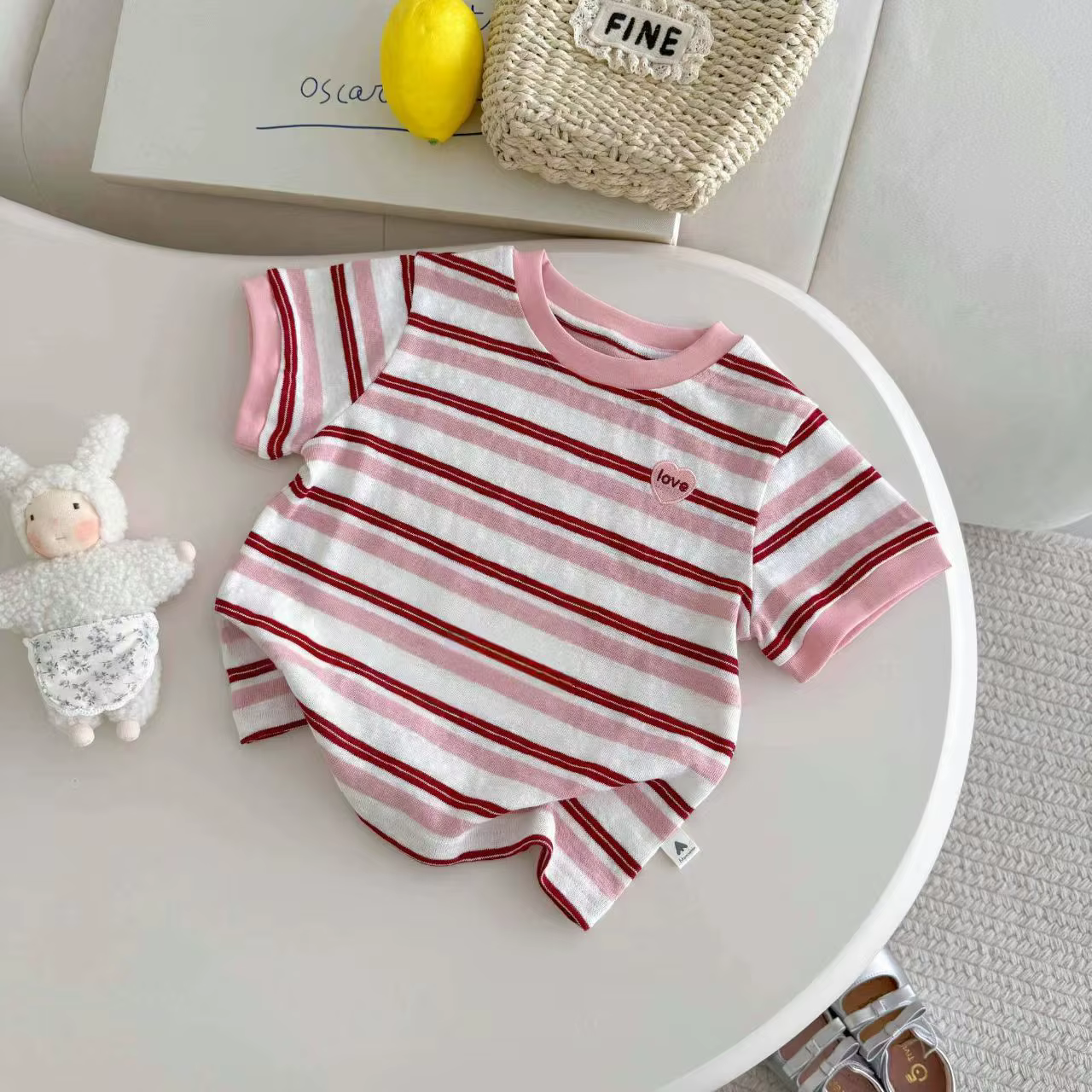 Bear Leader – T-shirt d'été à manches courtes pour filles, imprimé rayé, vêtements à la mode, nouvel
