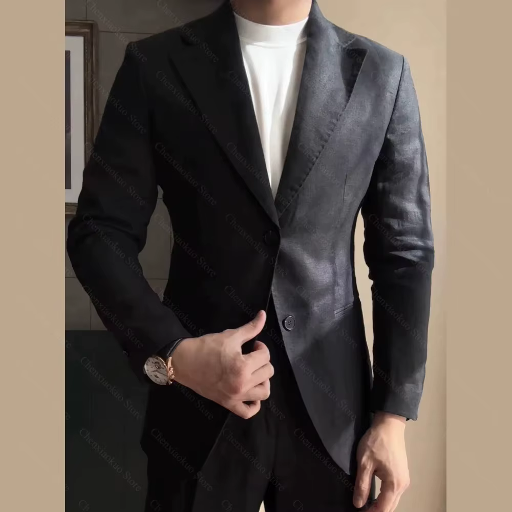 Costume d'été Chic en lin pour hommes, 2 pièces, simple boutonnage, revers cranté, haute qualité, ma