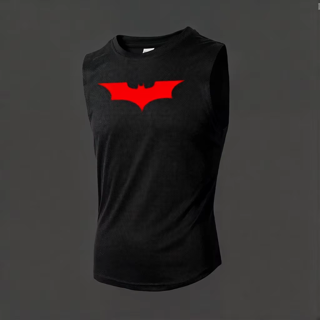T-shirt sans manches ample imprimé chauve-souris pour homme, idéal pour l'automne, la course, la gym