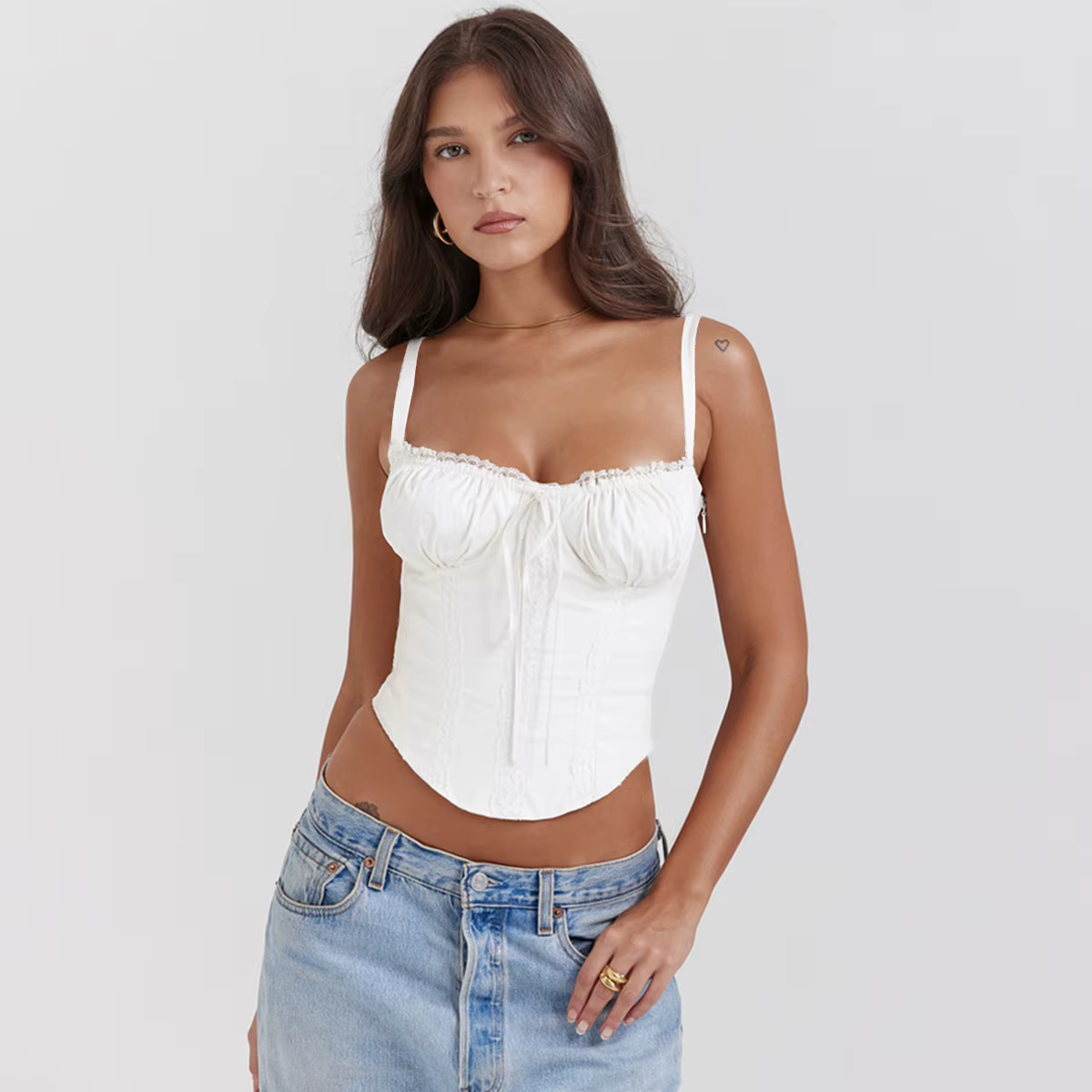 Hauts pour femmes Corset T-shirts sans bretelles Y2K basique fronde t-shirt moulant haut court noir 