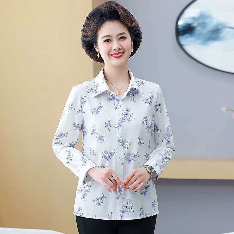 Chemise fine de printemps à manches longues, ample, couvrant le ventre, haut imprimé d'âge moyen