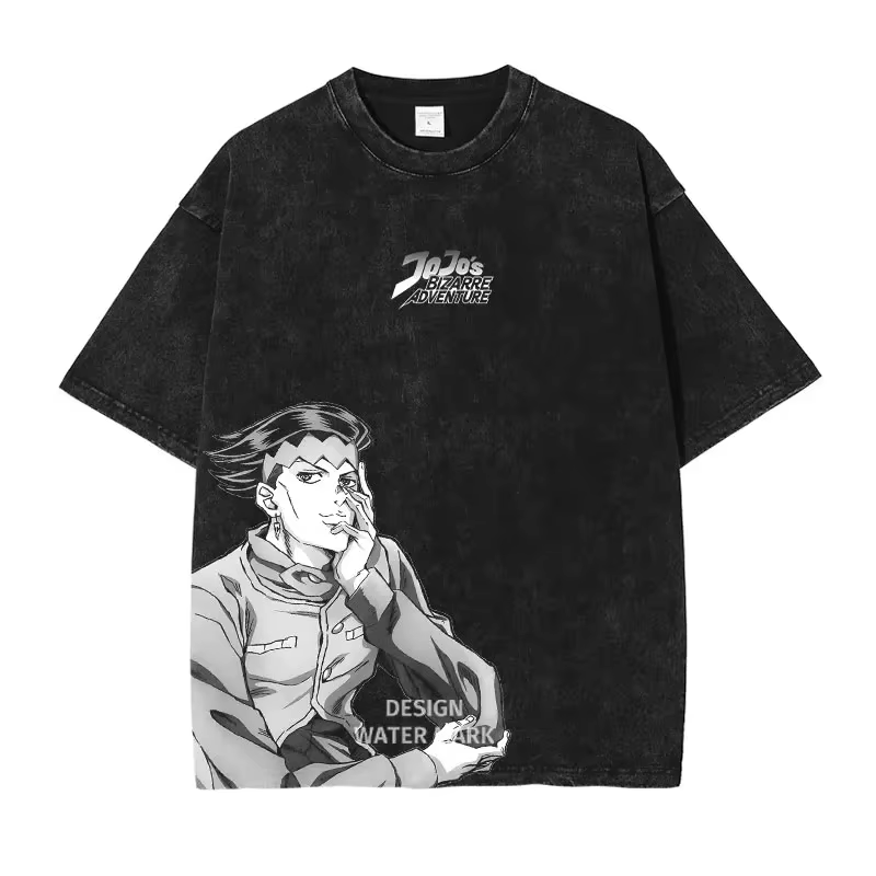T-shirt imprimé Gyro de Joestar de JoJo's Bizarre Adventure pour homme, style vintage délavé, en cot