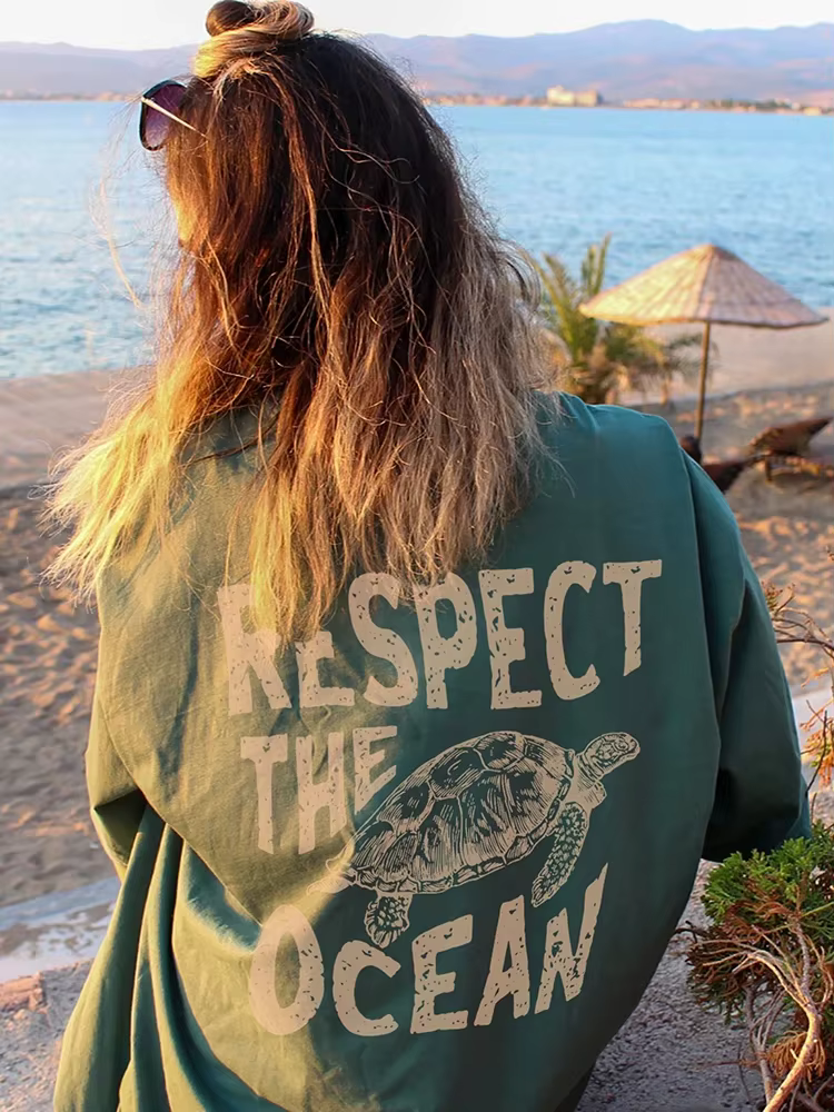 Respect The Ocean – T-Shirts imprimés tortue verte pour femmes, décontracté, à la mode, en coton res