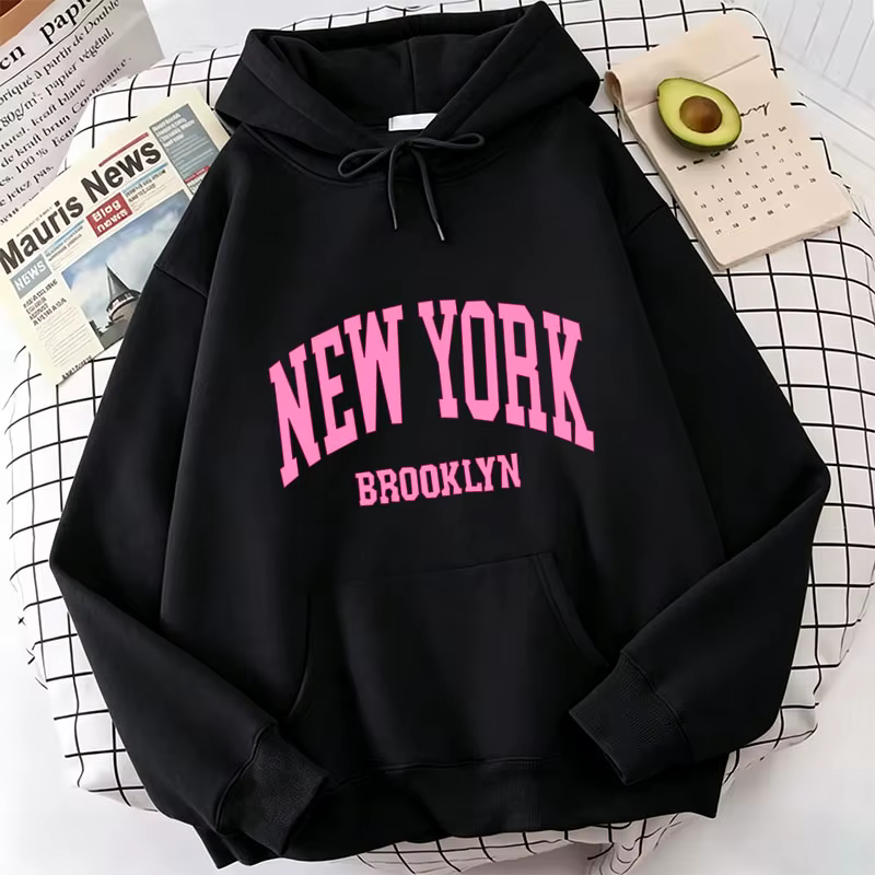 Nouveau Sweat à Capuche Décontracté Tendance avec Imprimé Lettres New York Brook – Collection Printe