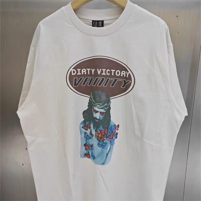 T-Shirt Bleu Délavé Vintage pour Homme et Femme, de Haute Qualité