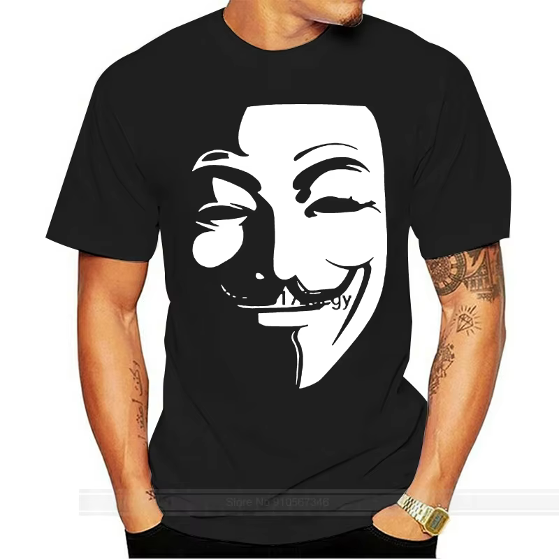 T-shirt col rond manches courtes homme, en coton, vintage, avec masque de Guy Fawkes, anonyme, V pou