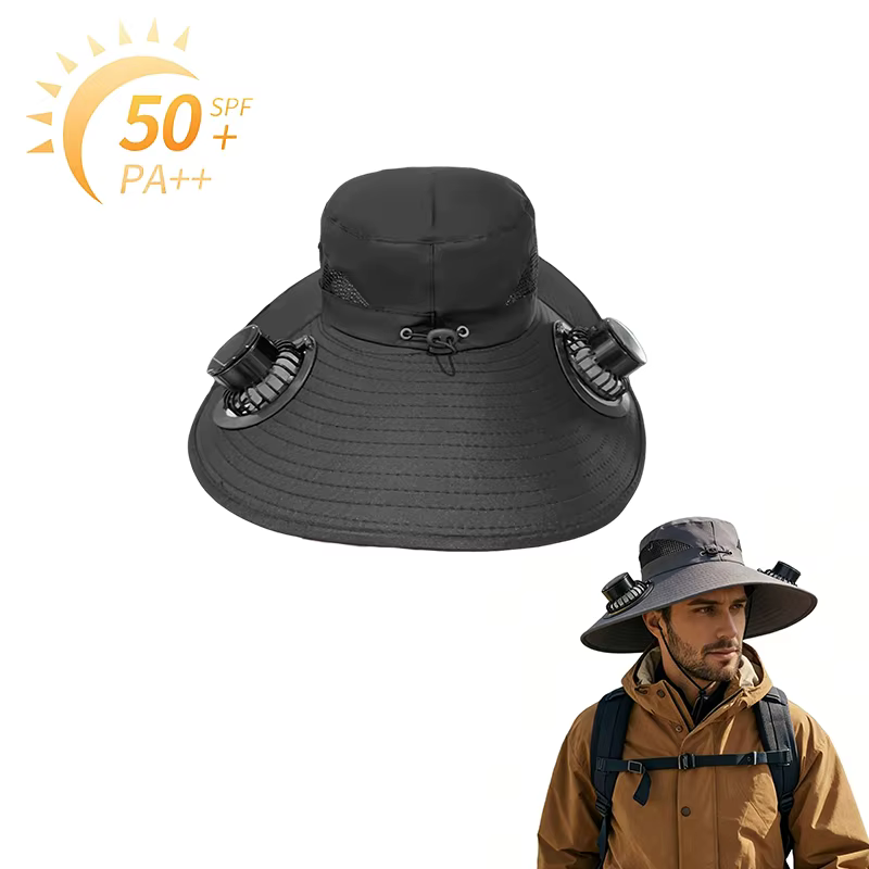 Chapeau solaire à ventilateur pour hommes et femmes, casquette de pêche à large bord, imperméable et