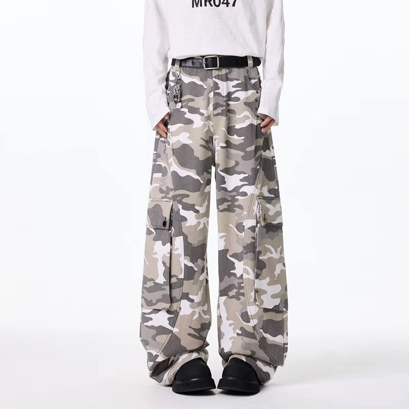 Pantalon Cargo pour hommes, vêtements de travail camouflage en coton, coupe ample, jambes larges, pa