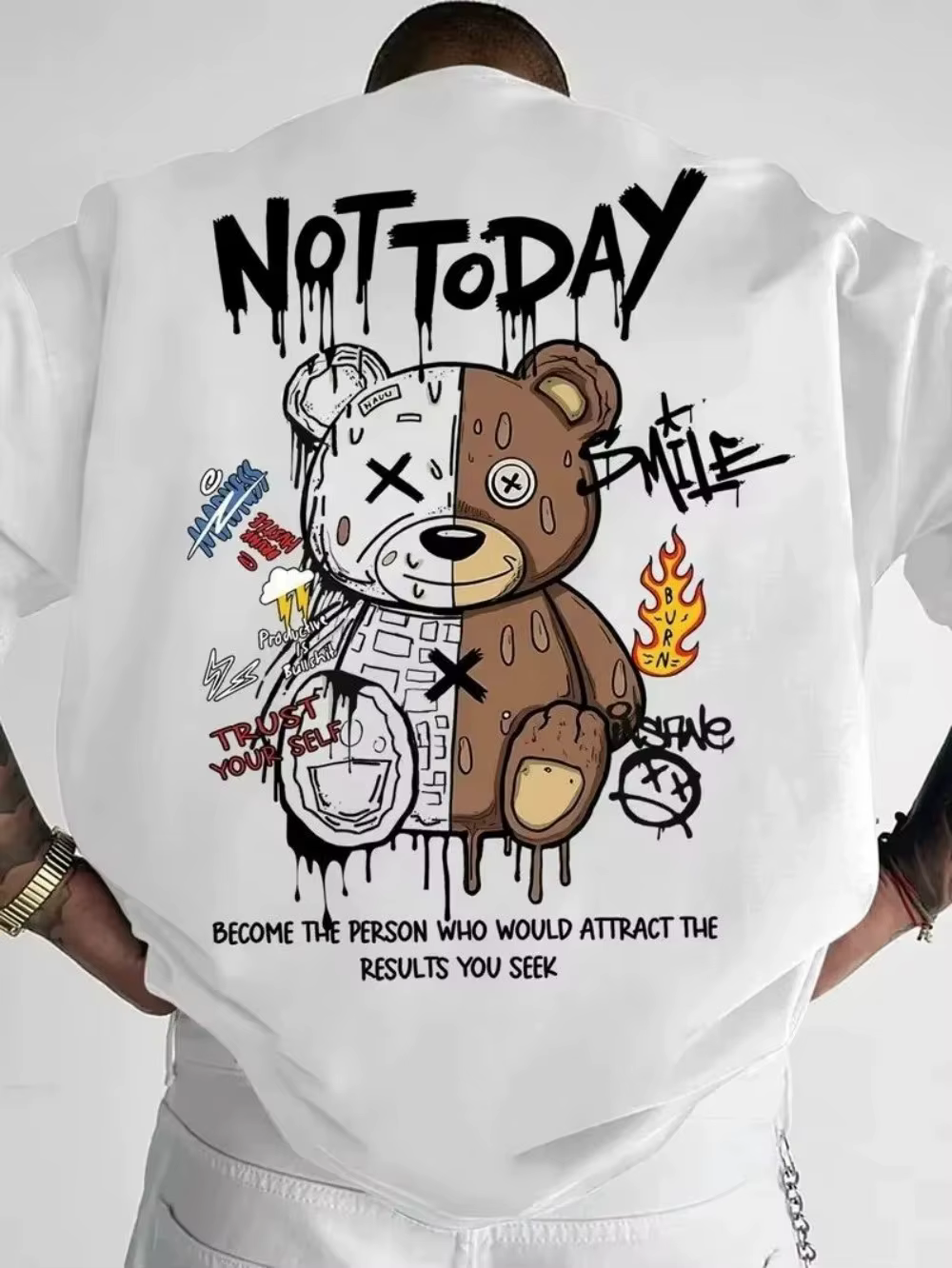 T-shirt graphique Not Today Graffiti Teddy Bear pour homme, respirant, 100% coton, parfait pour l'ét
