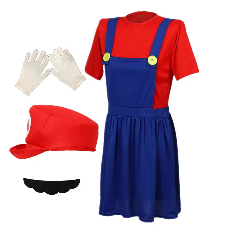 Costume de personnage de jeu pour femmes adultes, robe Luigi Anime avec chapeau, gants à barbe, Cost