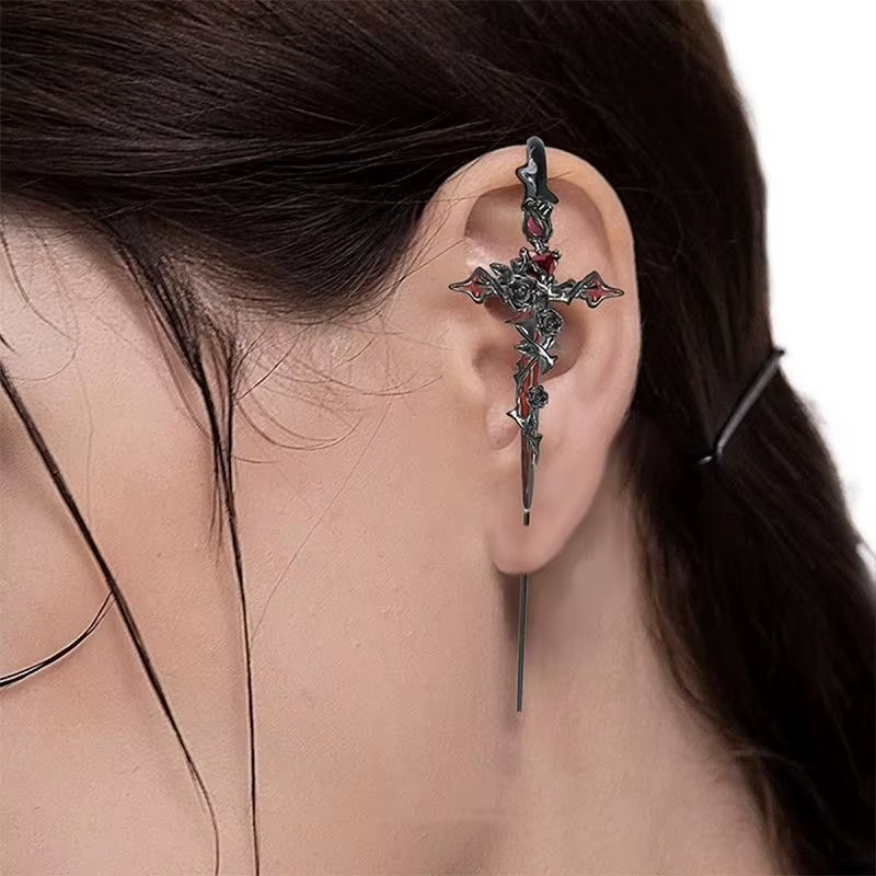 Boucles d'oreilles croisées en épine pour femmes, douces, fraîches, haut de gamme, petites et foncée