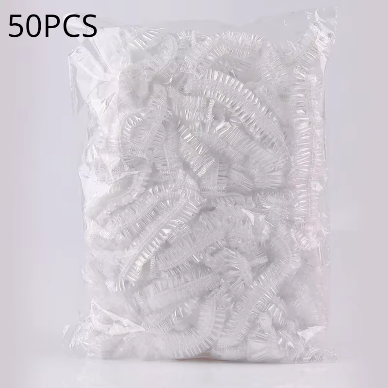 Couvre- bonnets de douche jetables, accessoires de Sauna, bonnets pour cheveux jetables transparents