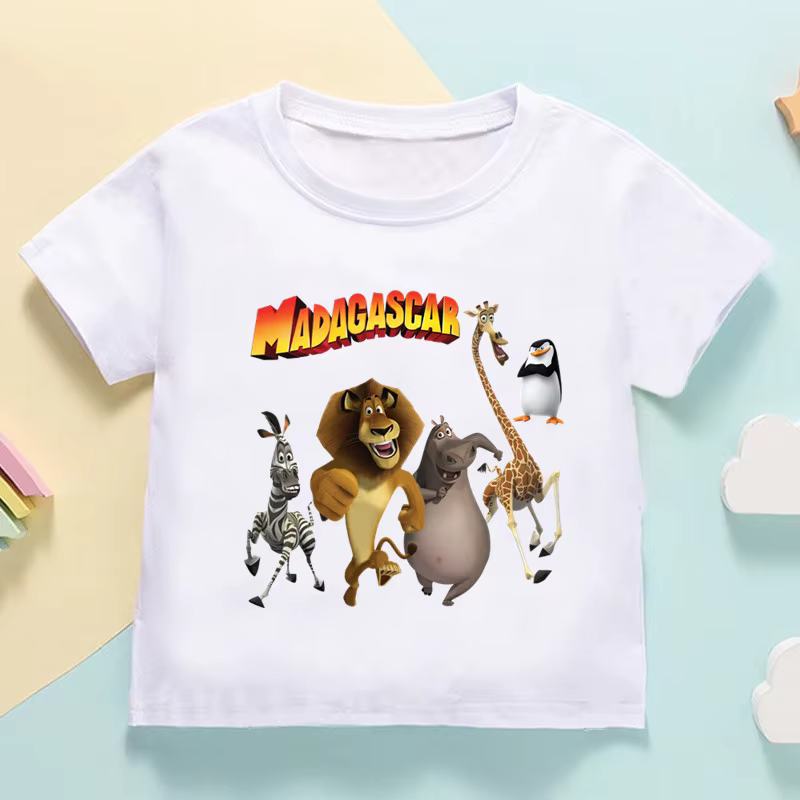 Offre spéciale animaux de Madagascar Lion zèbre girafe imprimer enfants T-shirt filles été hauts béb
