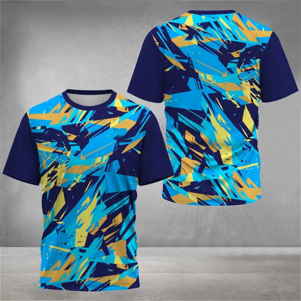 T-shirt pour homme à imprimé tie-dye 3D tendance, séchage rapide, manches courtes, pour le tennis et