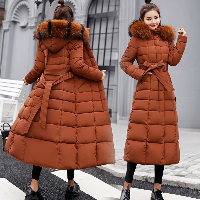Parkas en fourrure matelassurera pour femmes, manteau long épais, vêtements chauds, vêtements à capu