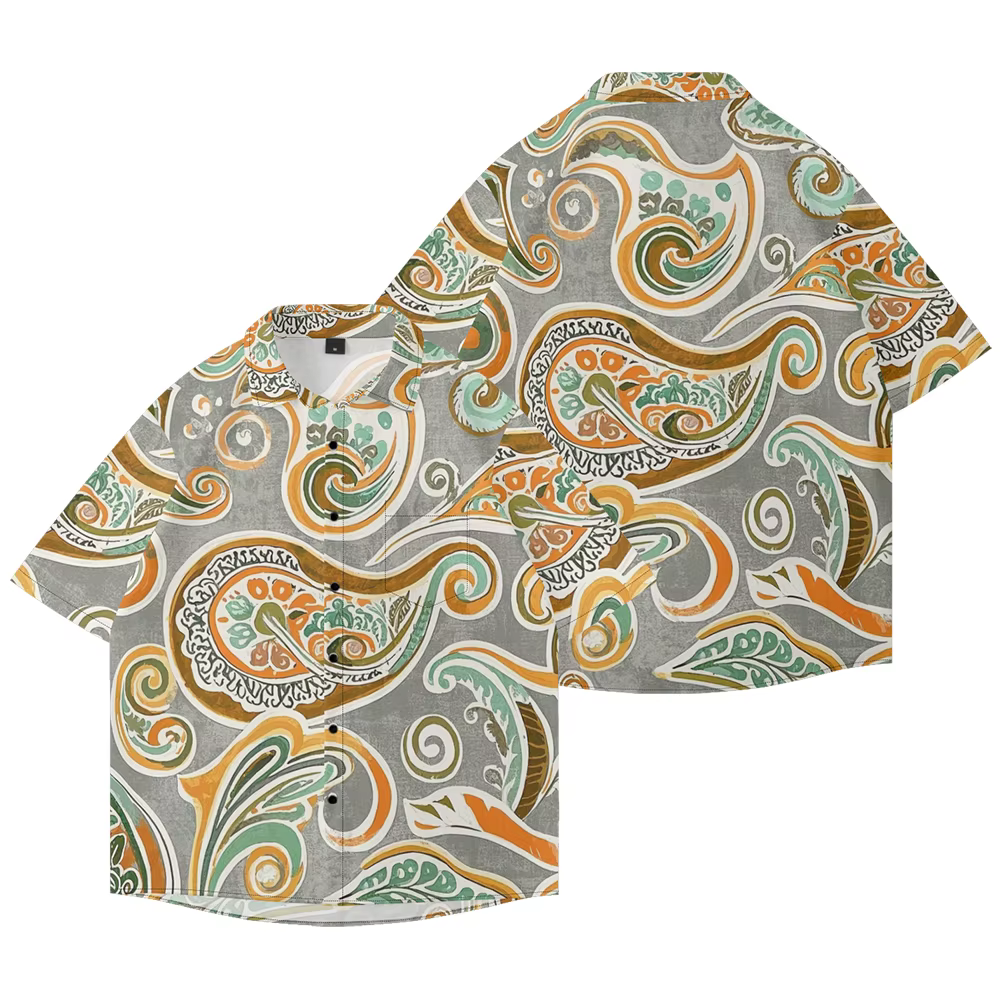 Chemise à manches courtes imprimée Paisley, style bohème vintage hawaïen, coupe ample, chemise décon