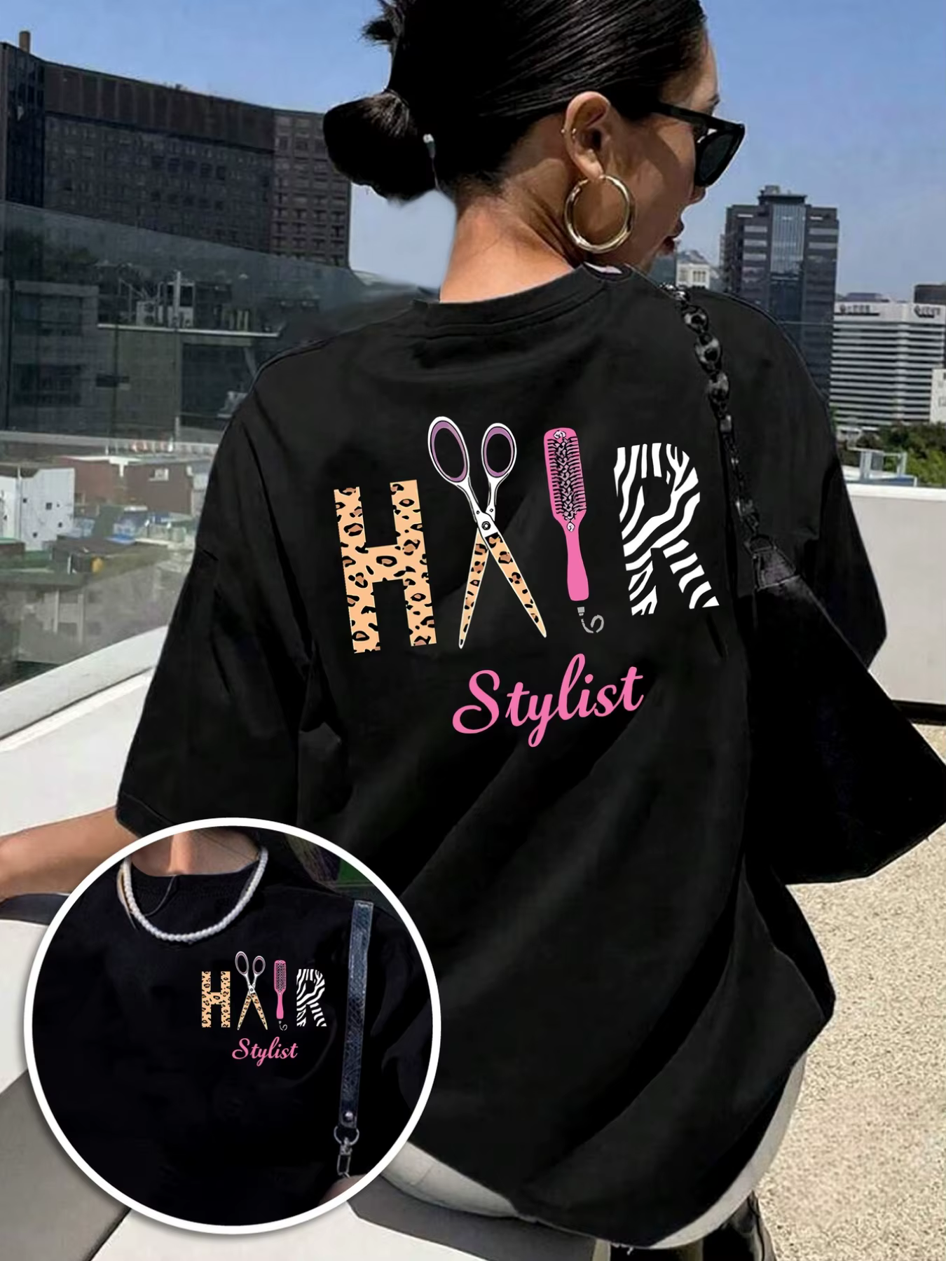 T-shirt graphique pour femme, humoristique, cadeau pour coiffeuse, imprimé léopard zèbre, ciseaux, p